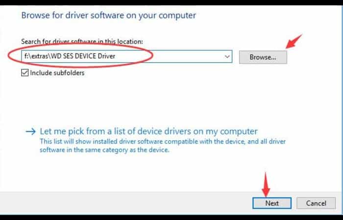 Device Manager WD SES Device USB Device Update