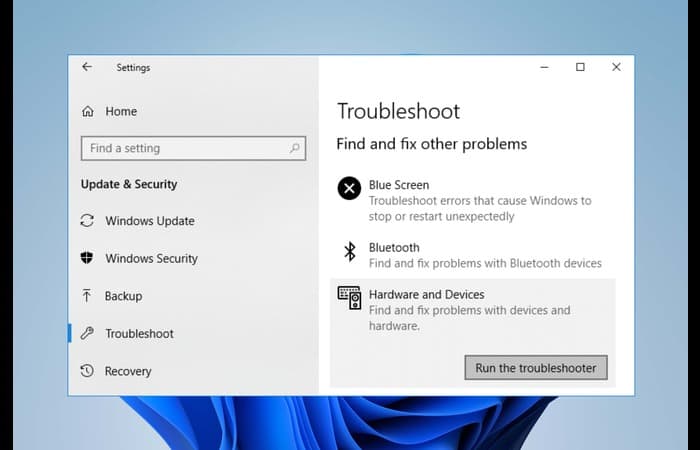 Hardware and Devices Troubleshooter