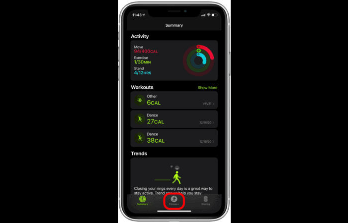 Open Fitness App iPhone