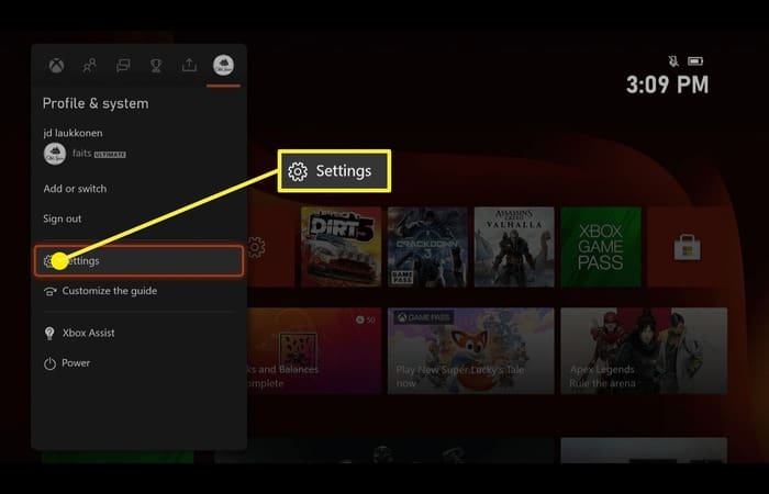 Profile and system Settings Xbox One