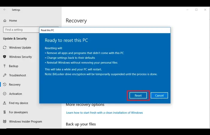 Reset PC Windows