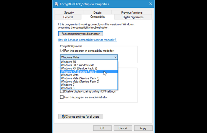 Windows 10 run program in compatibility mode