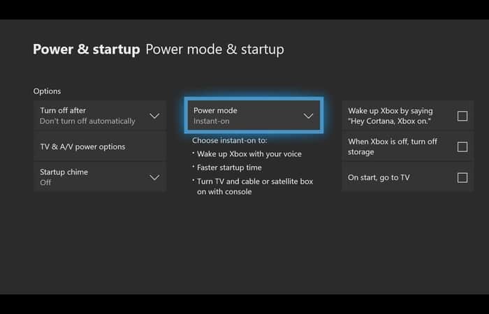 Xbox One power settings