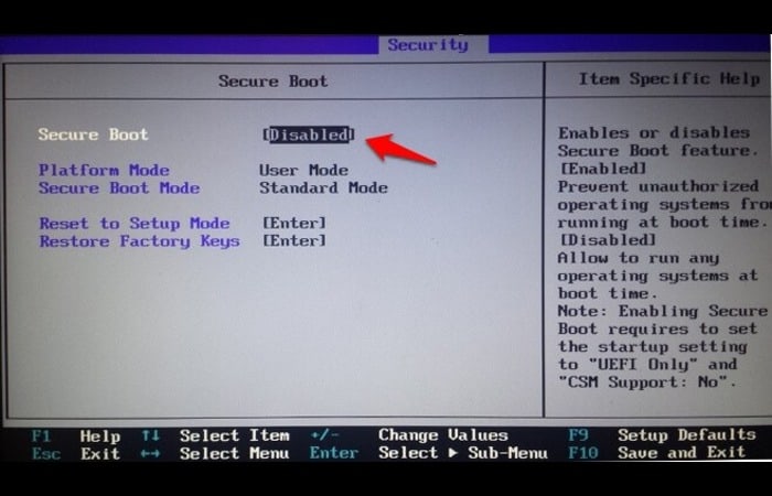 Disable Secure Boot Windows