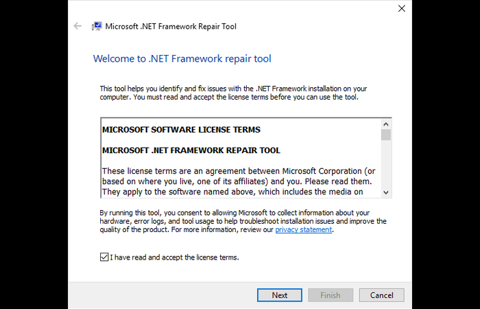 Run .NET Framework Repair Tool
