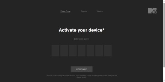Activate MTV.com on Android TV